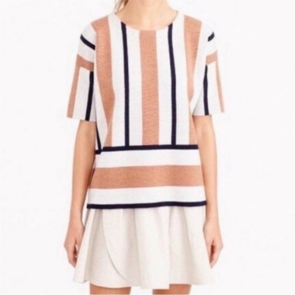 J. Crew STRIPE SHORT-SLEEVE SWEATER - Small - 100% Merino Wool